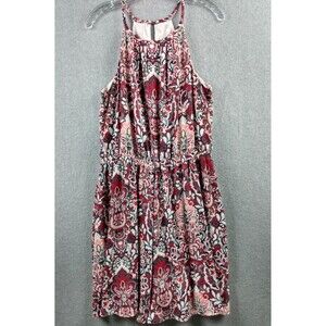 Banana Republic Halter Sundress Size Medium Red Paisley Boho Fit & Flare Summer